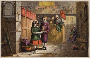 Gyerekek a templomban (színes metszet) alkotó: English School