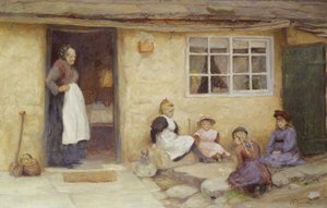 Kockakockát játszó gyerekek egy házikó mellett alkotó: English School