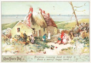 Kéz a kézben futó gyerekek, újévi kártya alkotó: English School