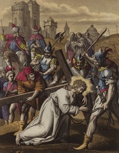 Krisztus elájul a kereszt alatt (színes litho) alkotó: English School