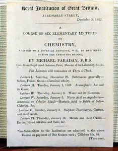 Michael Faraday (1778-1829) karácsonyi tájékoztató hat elemi kémia előadásához, 1827. december 3. alkotó: English School