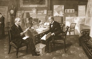 Churchill és Fisher munka közben: az első lord az Admiralitás szobájában az Első Sea Lorddal, a The Illustrated War Newsból, 1915 alkotó: English School