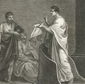 Cicero vádolja Catilinust a Szenátus Házában (metszet) alkotó: English School