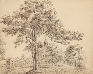 Clapham Church, Surrey (tinta papíron) alkotó: English School