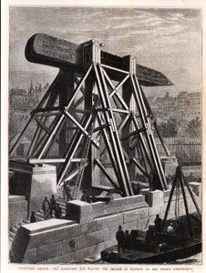 Kleopátras tű: Az obeliszk elhelyezésének gépei a Temze rakparton, 1878 alkotó: English School