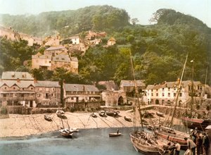 Clovelly Harbour (kézzel színezett fotó) alkotó: English School