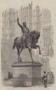 Richard Coeur de Lion kolosszális szobra, Marochetti báró, a régi palotaudvarban, Westminster (metszet) alkotó: English School