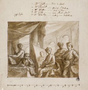 Company of Painters, 1719 körül (ecset és barna mosás, grafit felett, elefántcsont fektetett papíron) alkotó: English School