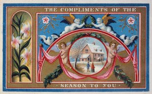 "Compliments of the Season", Victorian card (chromolitho) alkotó: English School