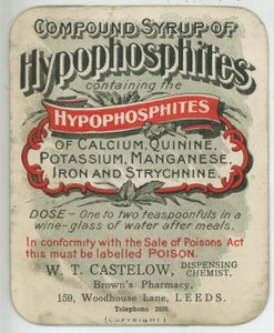 Összetett Hypophosphites szirup címke, 20. század eleje (színes litho) alkotó: English School