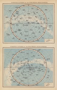 Az északi félteke csillagképei; A déli félteke csillagképei (színes litográfia) alkotó: English School