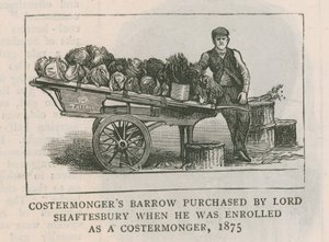 Costermongers talicska Lord Shaftesbury vásárolta meg, amikor beiratkozott költségkereskedőnek, 1875 alkotó: English School