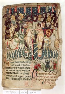 Cott Vitt A XIII f.3v William megöli Haroldot a hastingsi csatában, az angolszász és normann angliai királyok rendeleteiből (vellum) alkotó: English School