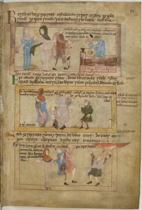 Cotton Claudius B IV fol.10 Lamech és két felesége és fia, Tubalcain, a kovács, munkában (vellum) alkotó: English School
