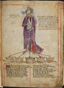 Cotton Julius E. IV, f.7 III. Eduárd rajza, rövid beszámolóval az uralkodásáról, valamint sorok az „Anglia királyairól szóló versekből I. Vilmostól VI. Henrikig”, 1431 után (vellum) alkotó: English School