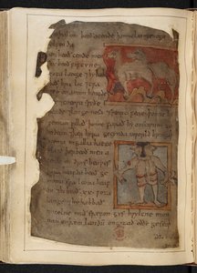 Pamut MS Vitellius A XV f.101v, Beowulf, a „Nowell Codex”-ből (tinta pergamenre) alkotó: English School