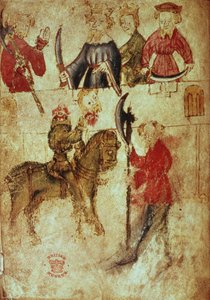 Cotton Nero Ms A X, f.94v: A fej nélküli zöld lovag az Arthur