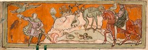 Cotton Tiberius B. V, 1. rész, f.7v Vadászat a sólyommal, Októberi illusztráció egy „angolszász naptárból” (vellum) alkotó: English School