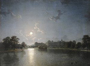 Vidéki ház egy tó túloldalán, holdfénynél, 1850 körül (olaj, vászon) alkotó: English School