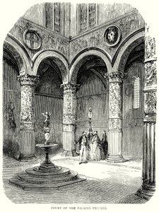 A Palazzo Vecchio udvara (metszet) alkotó: English School