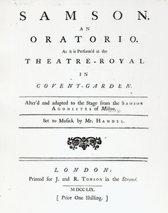 Sámson kottaborítója, Händel oratóriuma, amely 1759-ben jelent meg alkotó: English School