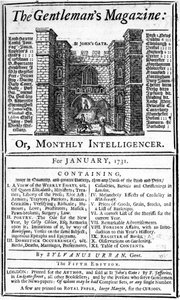 A The Gentlemans Magazine 1731 januárjában megjelent első kiadásának borítója alkotó: English School