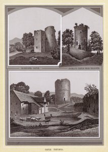 Crickhowel kastély; Bronllys kastély Talgarth közelében; Tretower vár (litho) alkotó: English School