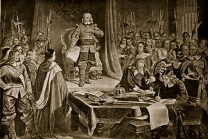 Cromwell megtagadja a koronát, illusztráció a Hutchinsons Story of the British Nationből, 1923 körül alkotó: English School