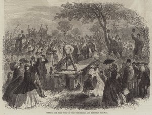 A Chichester és Midhurst vasút első gyepének kivágása (metszet) alkotó: English School