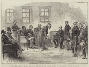 Ciprus, Sir Garnet Wolseley fogadást tart a nicosiai Konakban, a Bairam Török Fesztiválon (metszet) alkotó: English School