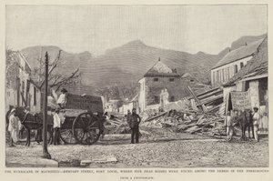 Az 1892-es mauritiusi ciklon (litho) által okozott károk a Port Louis állambeli Rempart Streeten alkotó: English School