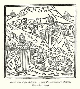 Dante és Adrian pápa, P Cremonese Dante című művéből, 1491. november (metszet) alkotó: English School