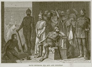 Dávid gyászolja Sault és Jonatánt, illusztráció a The Childs Bible-ből, 1880 körül alkotó: English School