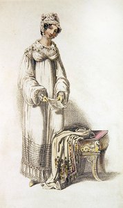 Nappali ruha, divatlap Ackermann Művészeti Tárából (színes metszet) alkotó: English School