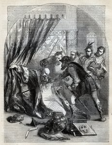 Beaton bíboros halála, 1546. május 29. – David Beaton bíboros (c1494-1546), St. Andrews érseke, meggyilkolták a skót reformáció idején – Cassell Petter & Galpin, London (1890) „Anglia története” című metszet alkotó: English School