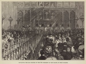 A 14. ezred régi színeinek elhelyezése az Eton College kápolnájában (metszet) alkotó: English School