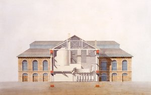 Tervezés a Stag Brewhouse számára, eredeti kéziratos rajz George Saunders irodájából, 1807 körül (ceruza, wc, toll és tinta papíron) alkotó: English School