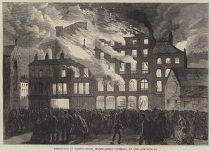 Compton House, Church-Street, Liverpool, tűz pusztítása (metszet) alkotó: English School