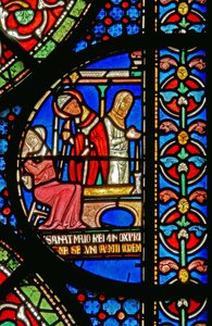 Részlet a Miracle Windowból, amely Godbold of Boxley lányainak gyógyulását ábrázolja alkotó: English School