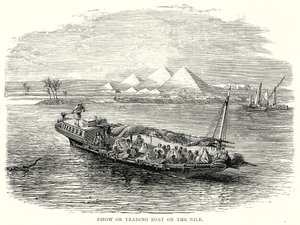 Dhow vagy kereskedelmi hajó a Níluson (metszet) alkotó: English School