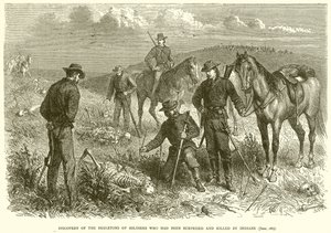 Az indiánok által meglepett és megölt katonák csontvázainak felfedezése (1867. június) alkotó: English School