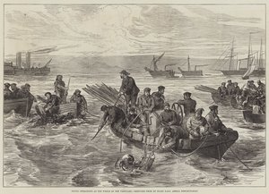 Búvárműveletek az élcsapat roncsánál, a HMS Amelia Despatch-Boat fedélzetéről vázlatosan (metszet) alkotó: English School