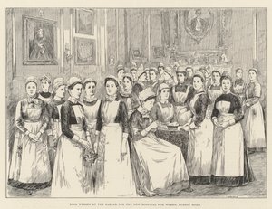 Babaápolónők az új női kórház bazárjában, Euston Road (metszet) alkotó: English School
