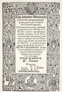 Dupla Almanack (közös és új) és Prognostication for Dublin 1587, W. Farmer, nyomta Watkins és Roberts, 1587 alkotó: English School