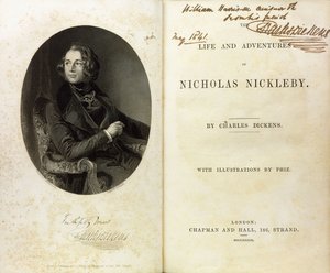 Dupla oldal terjedt el Dickens portréjával és Dickens William Harrison Ainsworth-nek szóló dedikációjával alkotó: English School