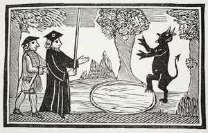 Dr. Faustus feltámasztja az ördögöt, illusztráció a Chap-books of the Eightenth Century-ből, John Ashton, pub. 1882 alkotó: English School