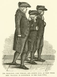 Dr. Hamilton, John Wesley és Joseph Cole, amint Edinburgh-ban sétálnak 1790-ben (metszet). alkotó: English School