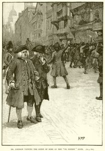 Dr. Johnson a No Popery Riots jelenetét nézi alkotó: English School
