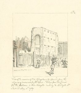 Rajz az Old Newgate maradványairól (tintával papíron) alkotó: English School
