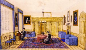Vidéki ház szalonbelső, 1830 körül (akvarell, papír) alkotó: English School